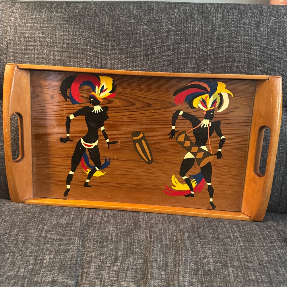 Vintage Colorful Wooden Serving Tray /Mid Century - dancers